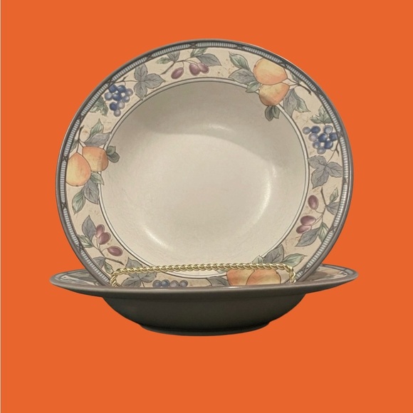 2 LG. Rim Soup Bowls Mikasa Intaglio CAC29 Garden Harvest Floral Fruit VTG - Picture 2 of 7